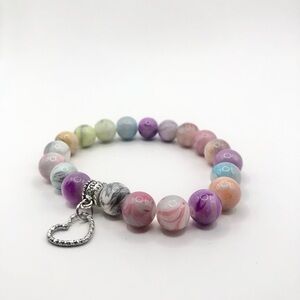 Colorful Beaded Stretch Bracelet with Heart Charm